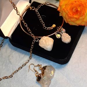 NWT 14k Gold Necklace, Braclet, Earings Crystal